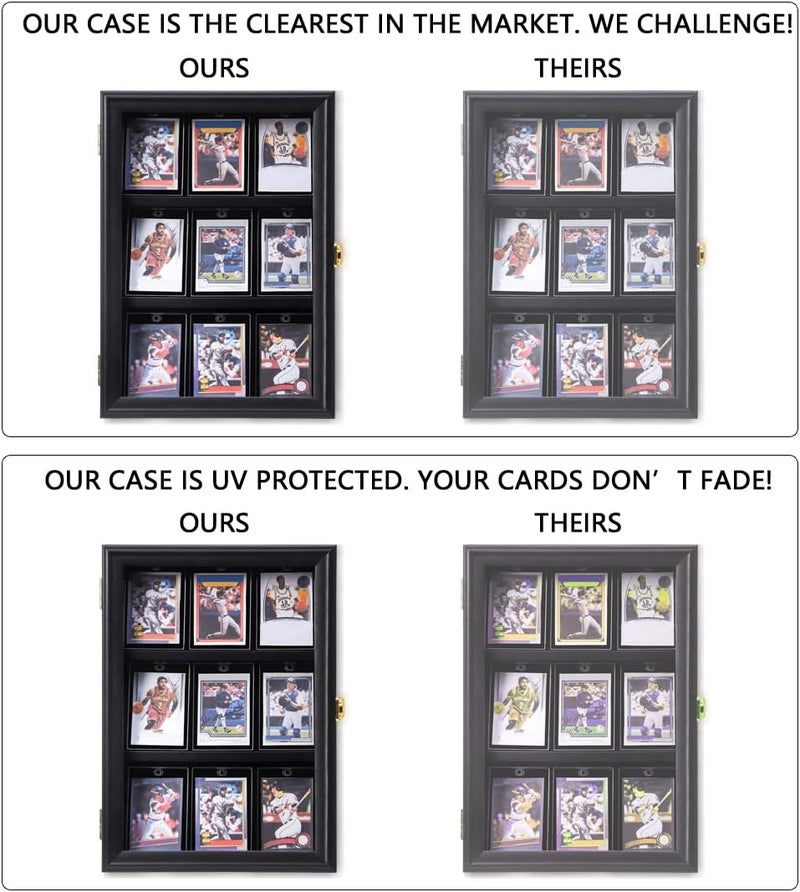 VERANI Baseball Card Display Case - Sports Card Display Frame - Holds Sport Cards with UV Protection Clear View Lockable Wall Cabinet for Football Basketball Hockey Trading Card Black - Image 4